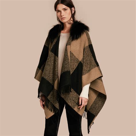 burberry colour block check poncho|Reversible Check Wool Cashmere Cape in Black .